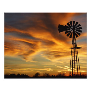 Impression Photo Coucher de soleil de moulin à vent du Kansas, nua