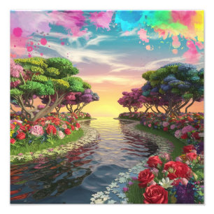 Impression Photo Coucher de soleil en 3D sur le lac Serene avec vib