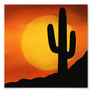 Impression Photo Coucher de soleil en Arizona avec Cactus sur l'Hor