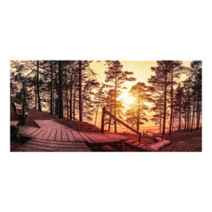 Impression Photo Coucher de soleil sur chemin en bois dans la pinèd