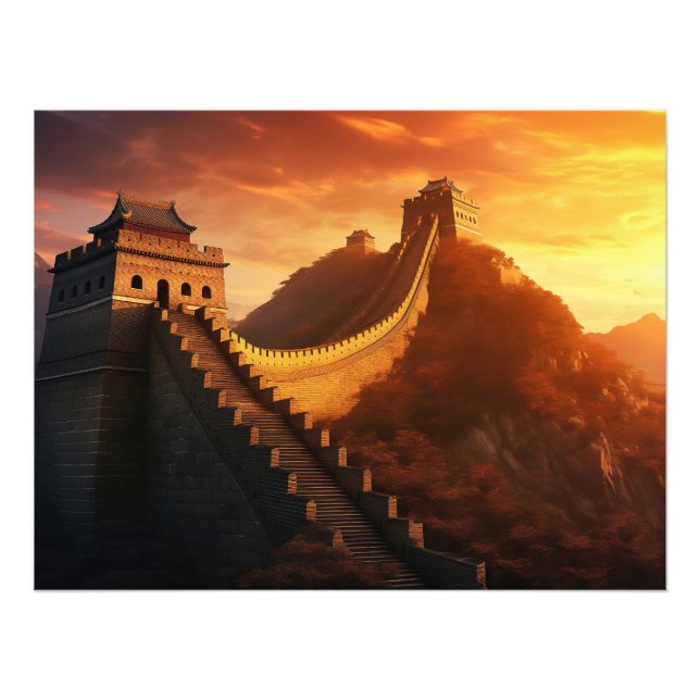 Impression Photo Coucher de soleil sur la Grande Muraille de Chine  (Devant)