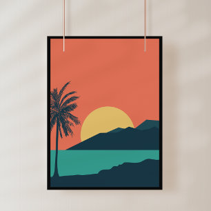 Impression Photo Coucher de soleil sur un palmier, Île, Art abstrai