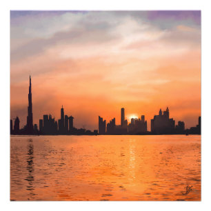 Impression Photo Coucher de soleil sur une ville balnéaire - aquare