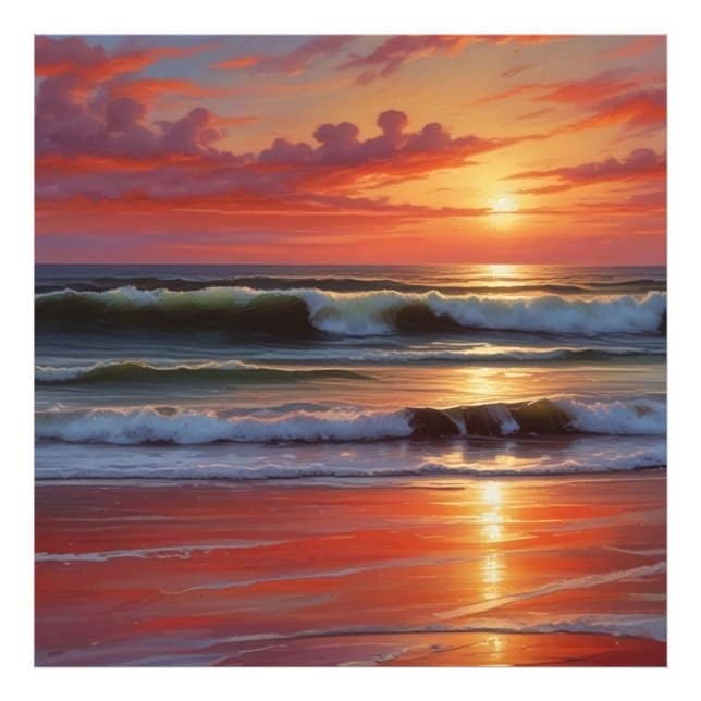 Impression Photo Coucher Rouge Océan Peinture de paysage marin (Devant)