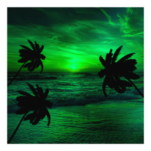 IMPRESSION PHOTO COUCHERS DE SOLEIL VERTS PAYSAGE OCÉANIQUE