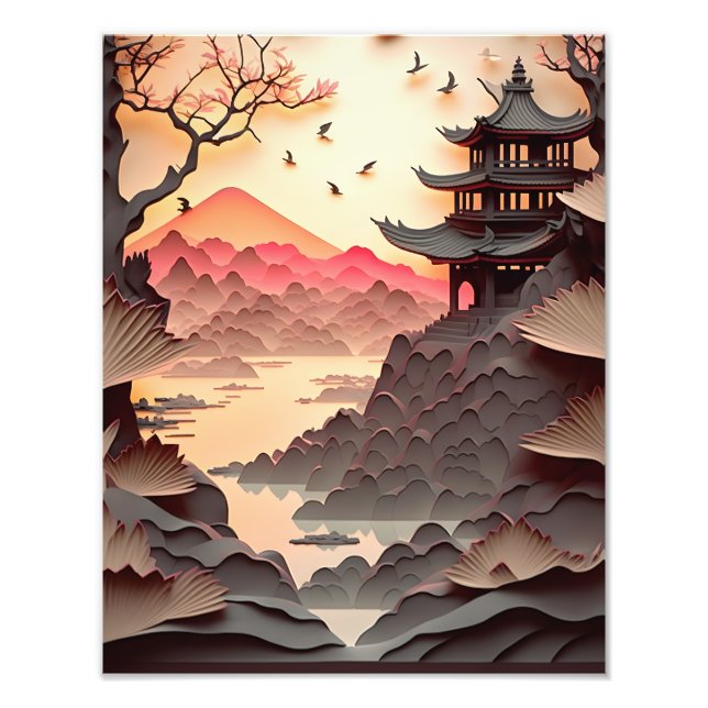 Impression Photo Coupe de papier de scène chinois antique (Devant)