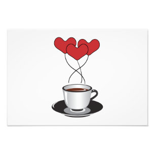 Impression Photo Coupe du café, ballons, coeurs - Noir blanc rouge