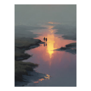Impression Photo Couple en silhouette reflet dans un ruisseau au co