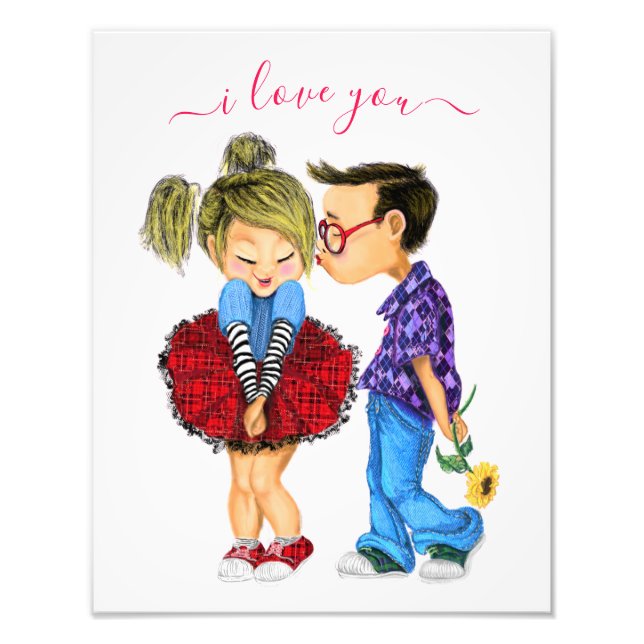 Impression Photo Couple romantique mignon baiser avec texte - Je t' (Devant)