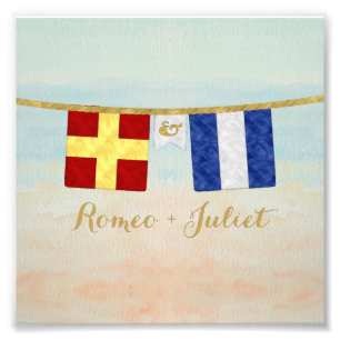 Impression Photo Couples Monogramme Signal Maritime Drapeaux Aquare