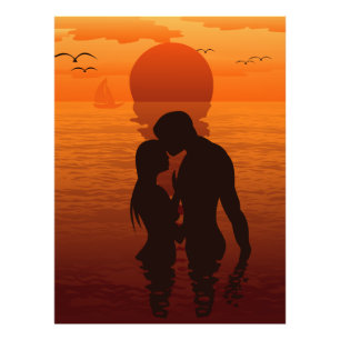 Impression Photo Couples Romance de silhouette d'amour de plage en