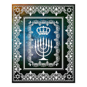 Impression Photo Couronne juive Menorah Faux dentelle Papier