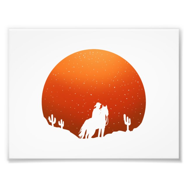 Impression Photo Cowboy avec cheval Wild West coucher de soleil pay (Devant)