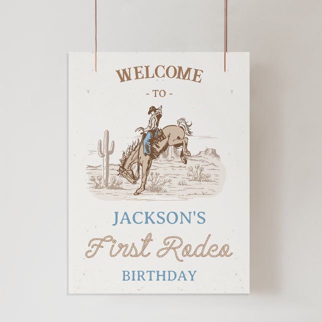 Impression Photo Cowboy Premier Rodéo 1ère Affiche de bienvenue d'a (Boys First Rodeo 1st Birthday Welcome Sign, Cowboy 1st Birthday Welcome Poster, Western Themed Rodeo)