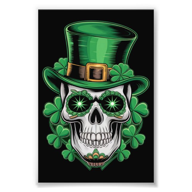 Impression Photo Crâne à sucre St Patrick Day Shamrock chanceux (Devant)
