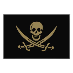 Impression Photo Crâne et épées d'or Drapeau pirate de Calico Jack