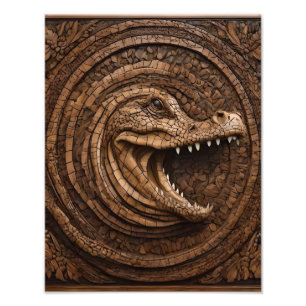 Impression Photo Crocodile australien sculpté en bois,