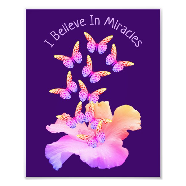 Impression Photo Croire En Miracles Hibiscus Flower Butterflies (Devant)
