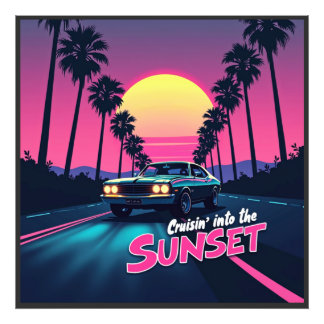 Impression Photo Croisière dans le coucher du soleil - 80s Retro Dr