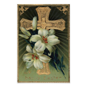 Impression Photo Croix d'or chrétienne Pâques Lily