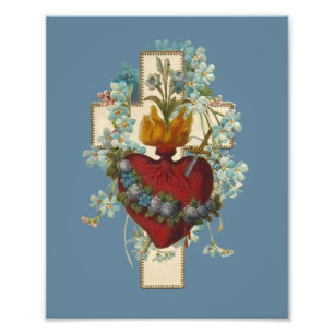 Impression Photo Croix Vierge Marie Immaculée Coeur Religieux