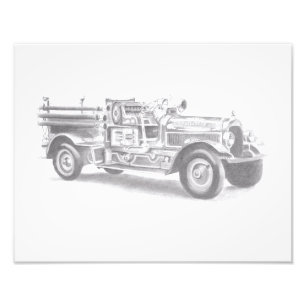 Impression Photo croquis au crayon de camion de pompiers vintage de
