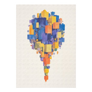 Impression Photo Cubes géométriques flottants à l'aquarelle vibrant