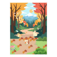 Cute Autumn Forest Animals Cozy Landscape Art Post