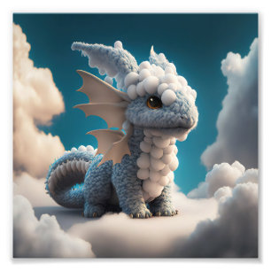 Impression Photo Cute Baby Dragon Made of Clouds 1 - Midjourney Art
