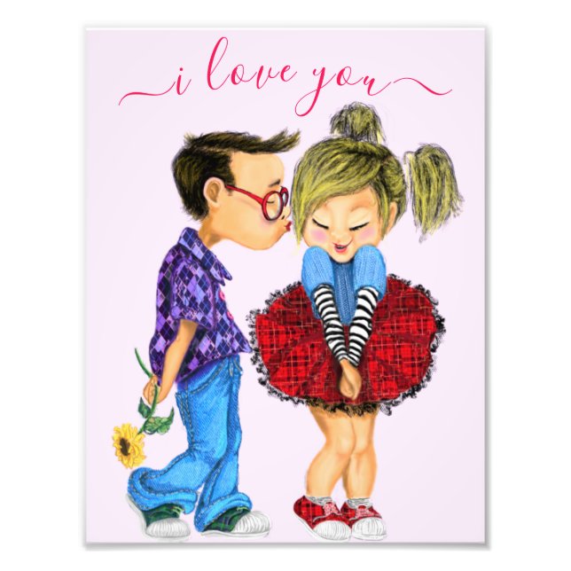 Impression Photo Cute Couple Kiss I Love You - Texte Personnalisé (Devant)