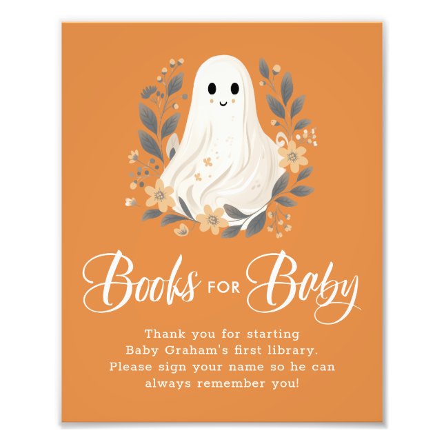 Impression Photo Cute Ghost Fall Books for Baby Shower Sign (Devant)