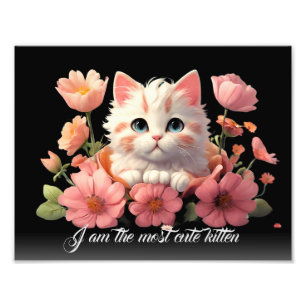 Impression Photo Cute Kitten Blanc Chat en Fleur Noir Personnalisé