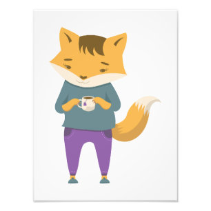 Impression Photo Cute renard avec tasse de thé