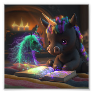Impression Photo Cute Unicorn lire un livre T-Shirt