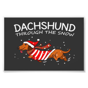 Impression Photo Dachshund à travers la neige Funny Dog Noël Cla
