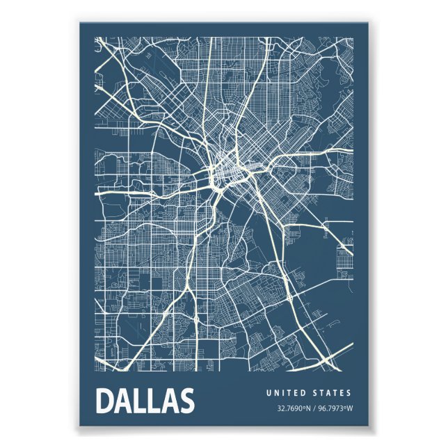 Impression Photo Dallas - Plan de ville des États-Unis (Devant)