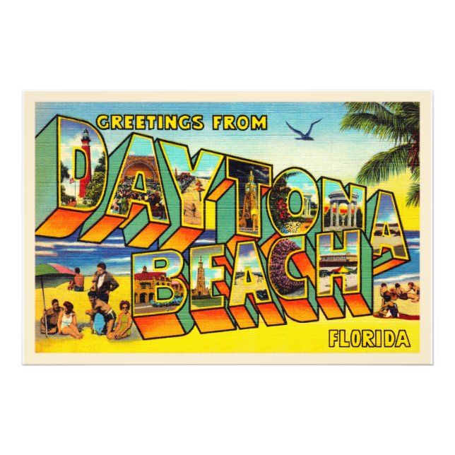 Impression Photo Daytona Beach Florida FL Grande Lettre Carte posta (Devant)