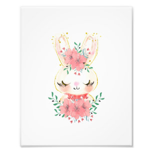 Impression photo de lapin à l'aquarelle avec flora
