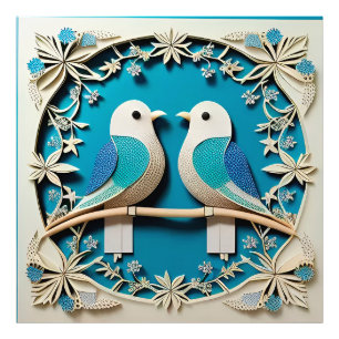 Impression Photo 🌸 Décoration murale en papier floral Deux Oiseaux