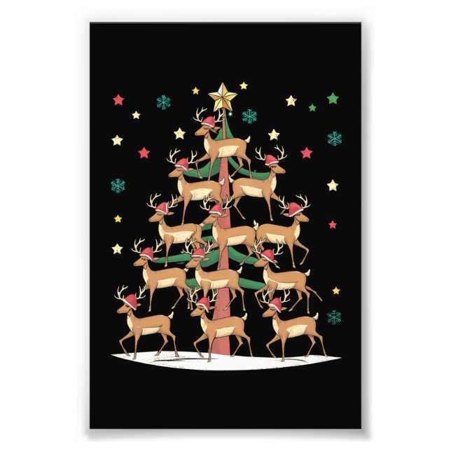 Impression Photo Deer Christmas Tree Drôle Vacances Cute Reindeer (Devant)