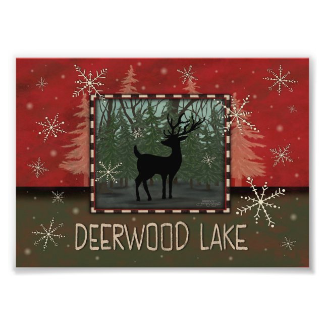 Impression Photo Deerwood Lake Inspirivity Arbres rustiques Cerfs (Devant)
