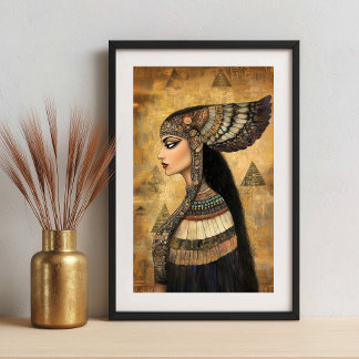 Impression Photo Déesse Isis : Affiche Égyptienne Art Nouveau en Or