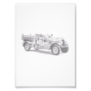 Impression Photo dessin au crayon vintage pour camion à feu