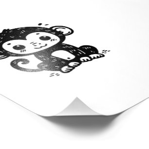 Impression Photo Dessin de bébé singe mignon - Art de nurserie kawa