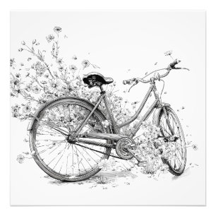 Impression Photo Dessin Whimsical Black Blanc Bicyclette