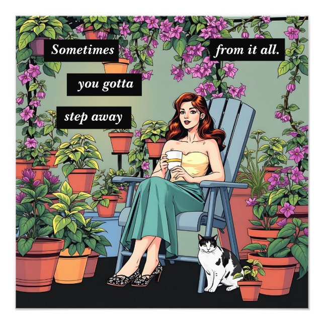Impression Photo Détendez-vous avec café, chats et Plantes (Devant)