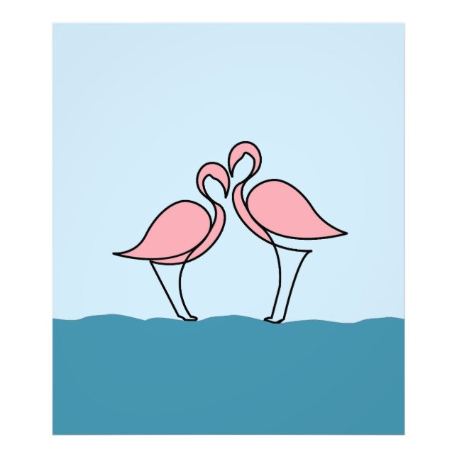 Impression Photo Deux Flamants roses roses sur la ligne d'eau Dessi (Devant)