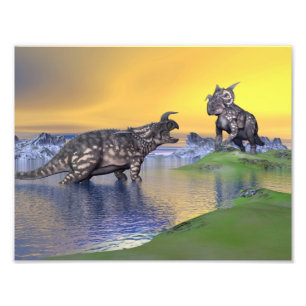 Impression Photo Dinosaures d'Einiosaurus par coucher du soleil -