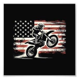 Impression Photo Dirt Bike American Flag Motocross Biker Vintage US