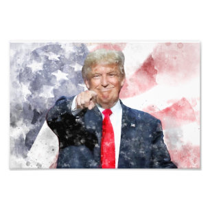 Impression Photo Donald Trump pointant du doigt le drapeau américai